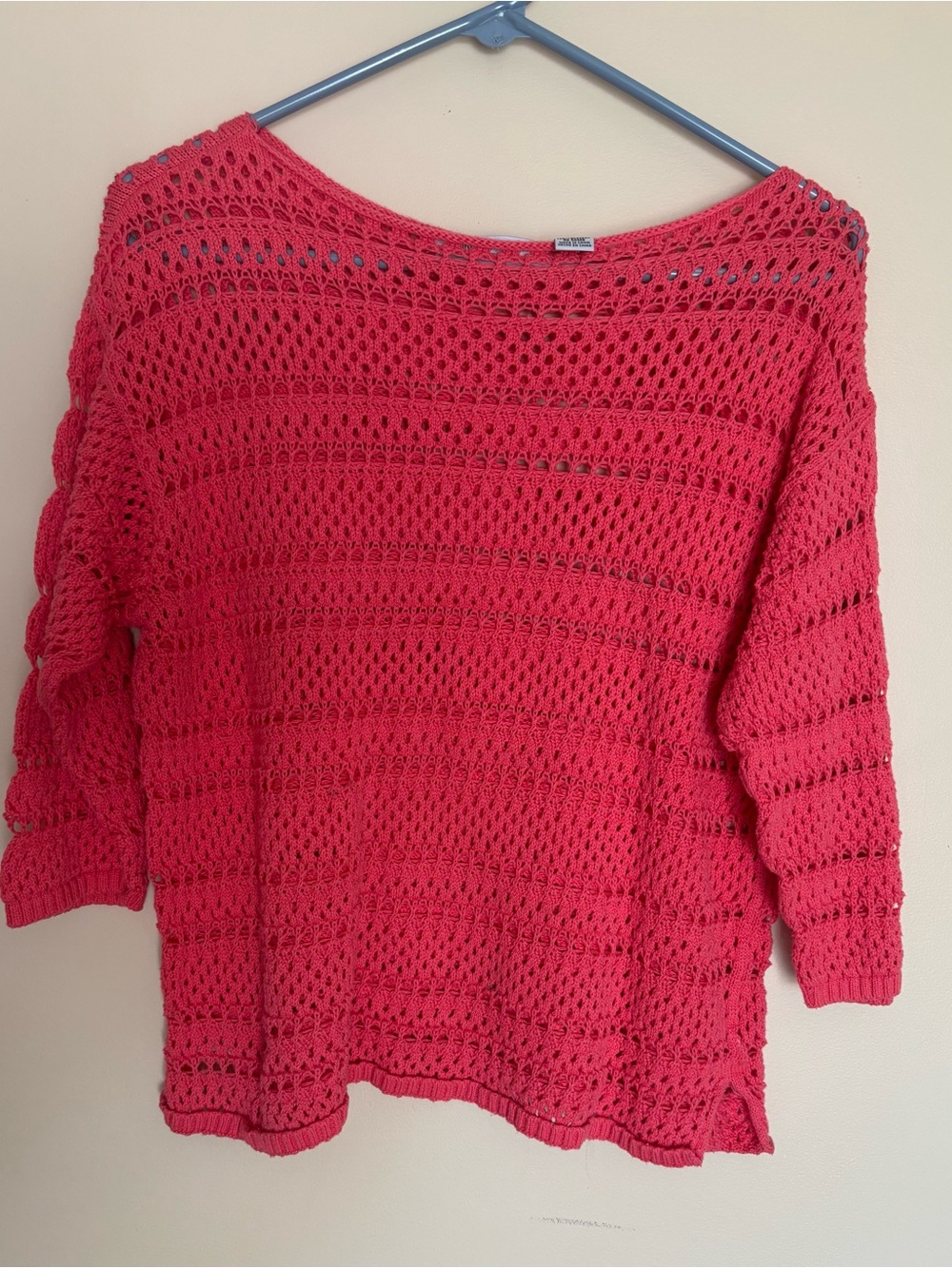eight eight eight Open-Knit Scoop Neck Sweater in Coral Pink
